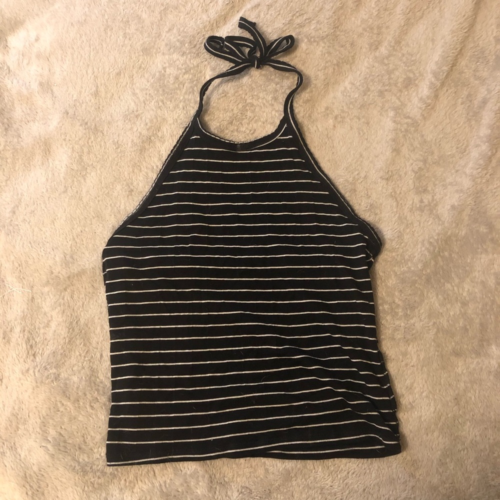 black and white tied halter top